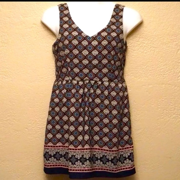 One Clothing Geometric Boho Cinched Waist Mini Dress: Medium - Picture 2 of 14